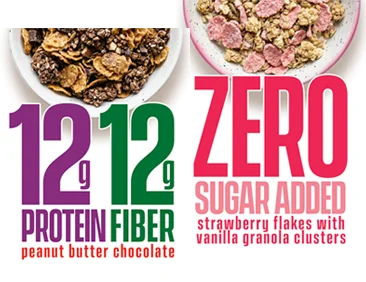 Front-panel-only designs — 12g protein/fiber & Zero Sugar