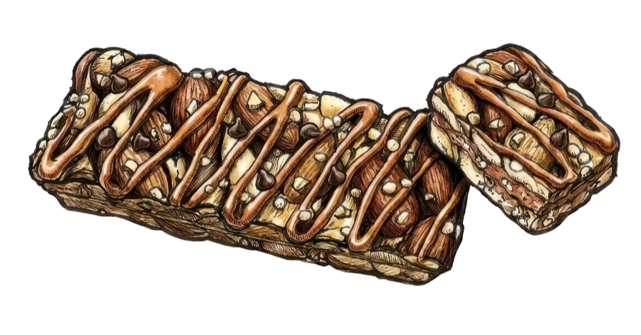 Hand-rendered color product sketch — protein bar